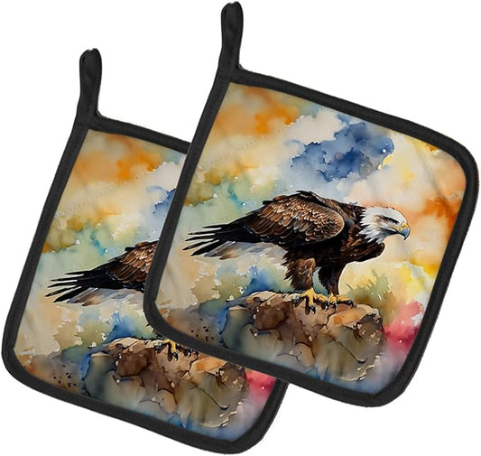 Caroline's Treasures Eagle Pair of Pot Holders Kitchen Heat Resistant Pot Holders Sets Oven Hot Pads for Cooking Baking BBQ, 7 1/2 x 7 1/2