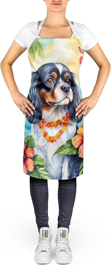 Caroline's Treasures Cavalier Spaniel Luau Apron Cooking Kitchen Server Baking Crafts Gardening for Adult Women Men, Unisex, Large, Multicolor