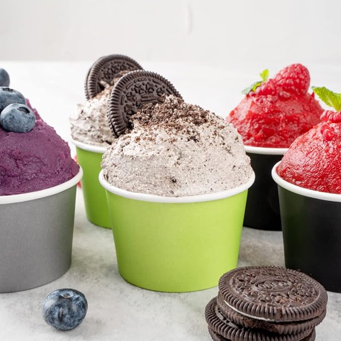 Coppetta 4 Ounce Dessert Cups, 50 Disposable Ice Cream Cups - Lids Sold Separately, Heavy-Duty, Green Paper Frozen Yogurt Bowls, For Hot And Cold Foods, Perfect For Gelato Or Mousse - Restaurantware