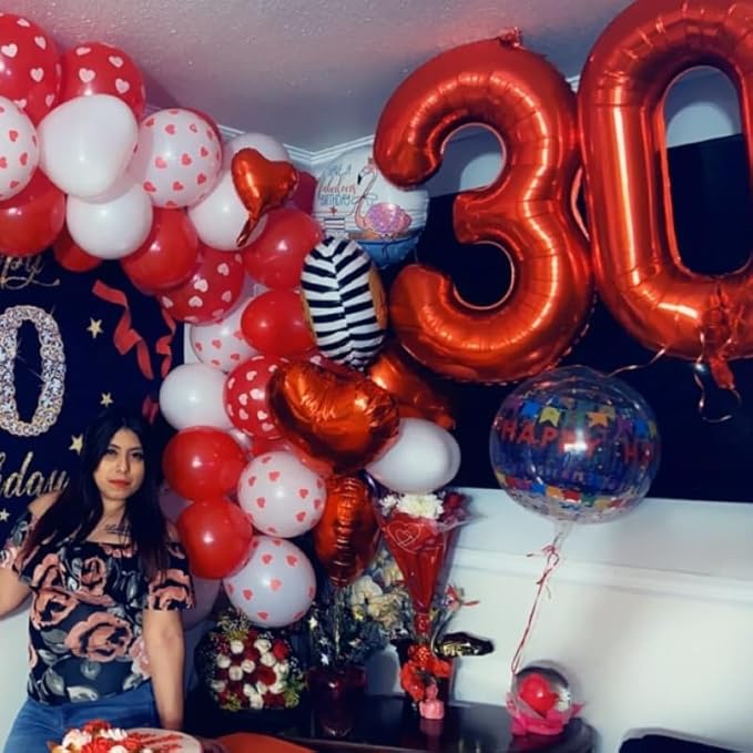 30 Balloon Numbers, Red Number Balloons 40 In 30th Birthday Decorations for Women Men, Happy 30th Birthday Party Decorations Balloons for Wedding, Celebration Party, Graduations