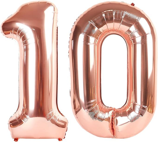 10 Balloons Number, 10th Birthday Decorations for Girl Boys, Rose Gold Birthdays Balloons 40 In for Engagement, Wedding, Celebration Party, Graduations, Photo Shoot
