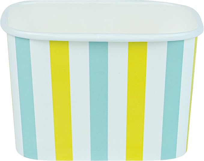 Coppetta 12 Ounce Dessert Cups, 50 Greaseproof Ice Cream Cups - Lids Sold Separately, For Hot And Cold Foods, Blue And Green Stripe Paper Yogurt Bowls, Disposable, Sturdy - Restaurantware