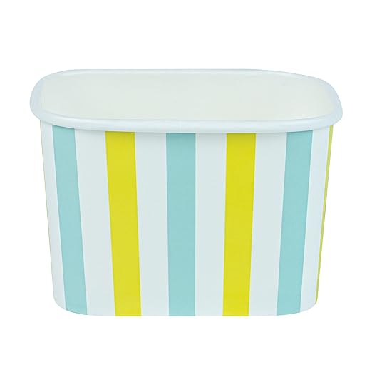 Restaurantware Paper Cups 200 Count 12 Ounce Square Disposable Ice Cream Containers, Leak-Resistant Paper Dessert To Go Cups, Hot And Cold Food, Durable Blue And Green Stripe Design