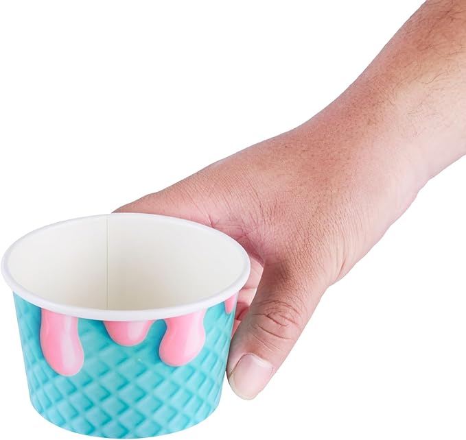 Restaurantware Ice Cream Cups 50 Pack of 8 oz Leak-Resistant Disposable Dessert Bowl Frozen Yogurt Cup Round Paper Container For Cold And Hot Desserts