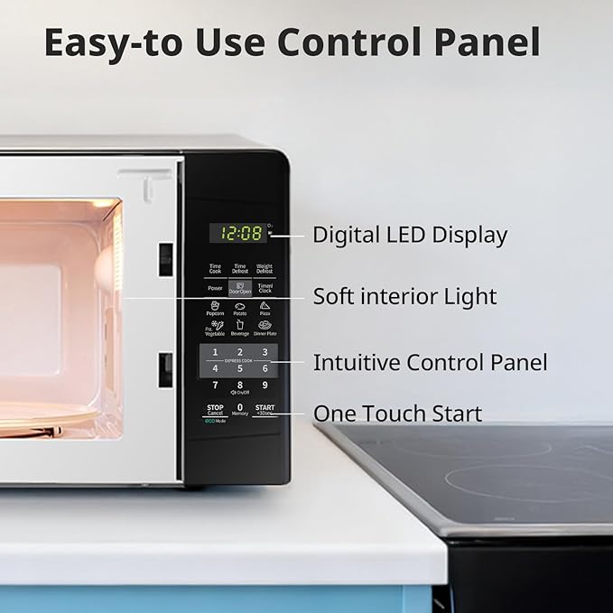 COMFEE' EM720CPL-PMB Countertop Microwave Oven with Sound On/Off, ECO Mode and Easy One-Touch Buttons, 0.7cu.ft, 700W, Black