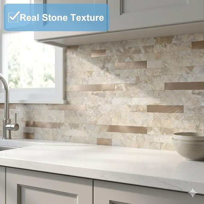 Yipscazo 2026 New Upgrade Peel and Stick Backsplash Wall Tile, PVC Kitchen Backsplash, Stick on Tiles for Backsplash Kitchen (20 Sheets, Beige Rocks)