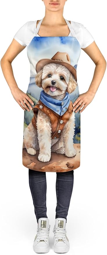 Caroline's Treasures Maltipoo Cowboy Welcome Apron Cooking Kitchen Server Baking Crafts Gardening for Adult Women Men, Unisex, Large, Multicolor