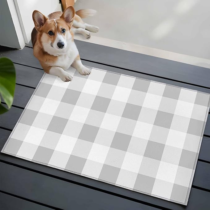 Area Rug 2x3ft, Light Grey White Plaid Washable Rugs for Living Room Bedroom, Farmhouse Decoration Buffalo Check Soft Non-Slip Area Rugs Rectangle Floor Carpet for Dining Room