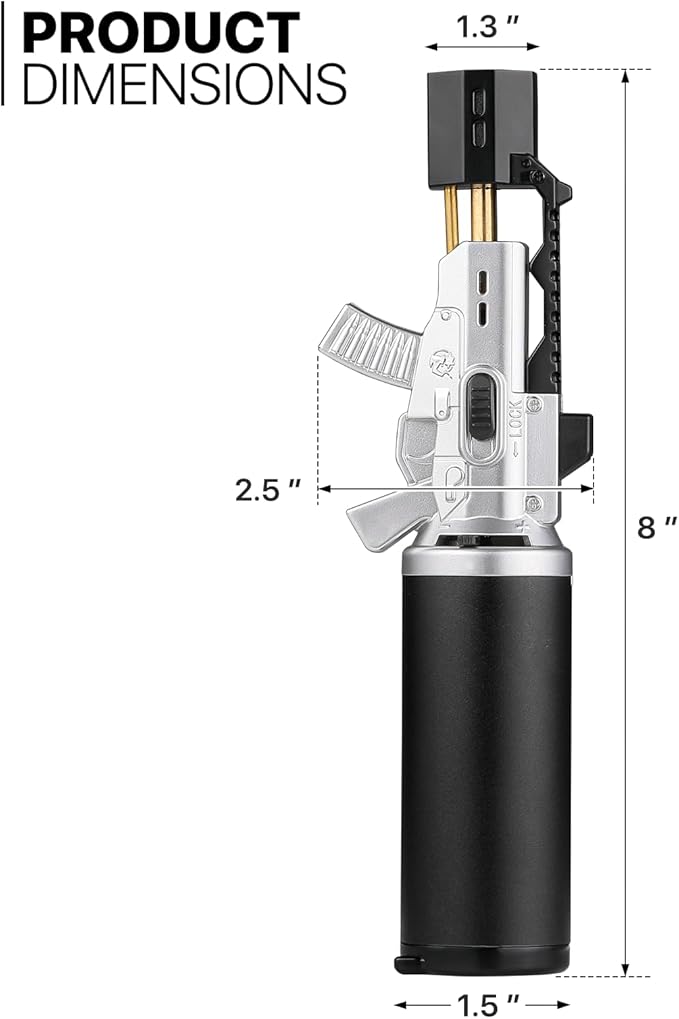 mollie Mini Butane Torch Lighter with Adjustable Flame, Small Refillable Kitchen Cooking Blow Torch for Creme Brulee, Windproof Baking Torch with Safety Lock, Silver 2-Pack (Butane Gas Not Included)