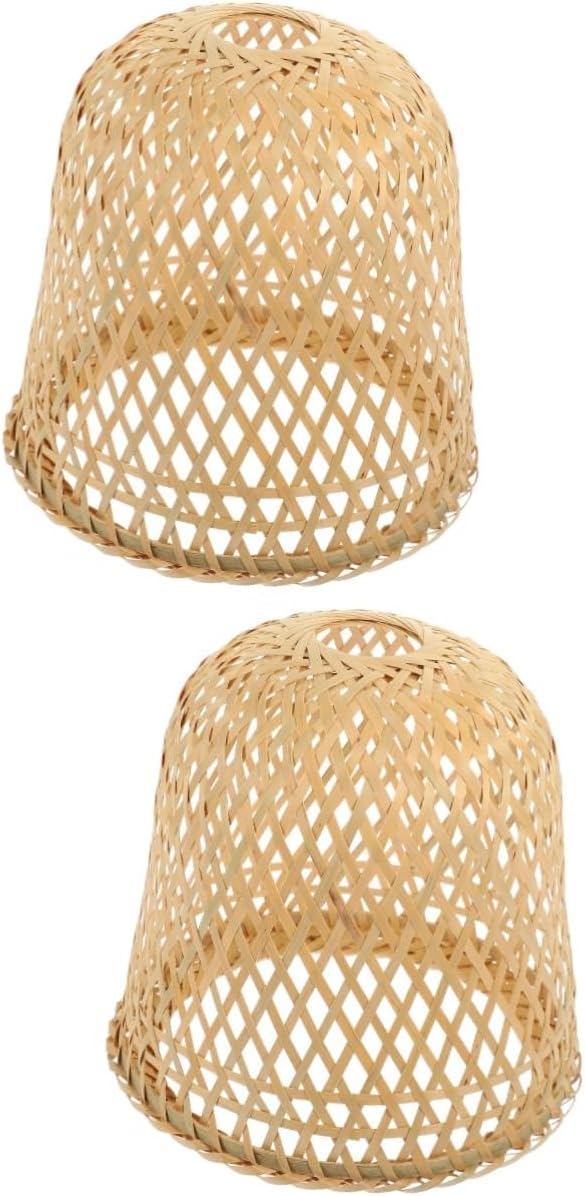 2pcs Bamboo Lampshade Rattan Light Fixture Boho Hanging Light Pink Tile Stickers Light Covers for Ceiling Lights Lampshades for Ceiling Lights Fan Bamboo Weaving Desk Lamp To Weave(Khakix2pcs,20x20x18