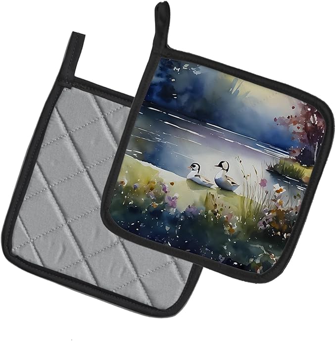 Caroline's Treasures Bufflehead Pair of Pot Holders Kitchen Heat Resistant Pot Holders Sets Oven Hot Pads for Cooking Baking BBQ, 7 1/2 x 7 1/2