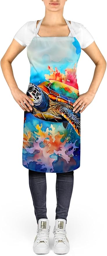 Caroline's Treasures Loggerhead Sea Turtle Apron Cooking Kitchen Server Baking Crafts Gardening for Adult Women Men, Unisex, Large, Multicolor