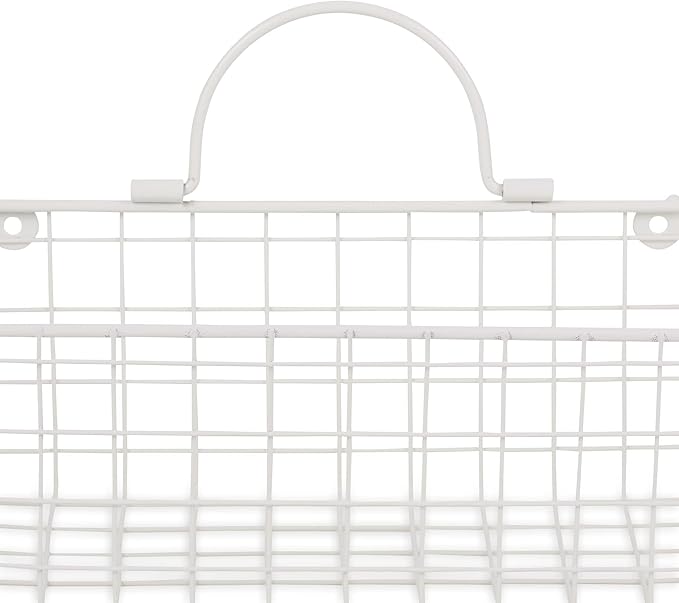 DII Farmhouse Vintage Decor, Wire Wall Basket, Small, Antique White, 2 Piece