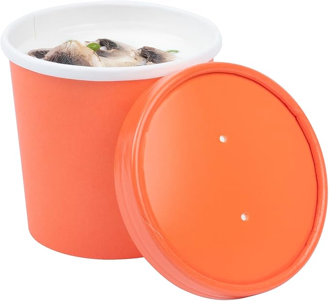 Restaurantware-LIDS ONLY: Bio Tek Lids For 8/12 Ounce Soup Containers, 200 Vented Lids For Paper Soup Containers - Soup Cups Sold Separately, Microwavable, Orange Paper Lids, Hot And Cold Foods