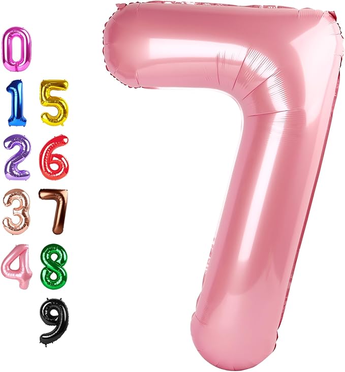 Numbers Balloon, 40 Inch 7 Balloons for Birthday Party, Pearl Pink Number 7 Balloons for 7, 17, 27 Game Competition Wedding Anniversaries Party, Christmas and New Years Eve Party