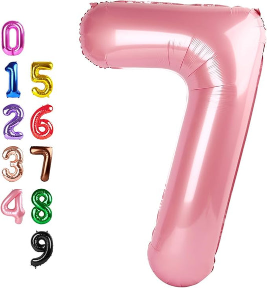 Numbers Balloon, 40 Inch 7 Balloons for Birthday Party, Pearl Pink Number 7 Balloons for 7, 17, 27 Game Competition Wedding Anniversaries Party, Christmas and New Years Eve Party