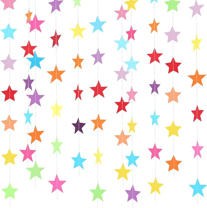 Patelai 130 Feet Glitter Star Garland Banner 2026 Party Decoration Double Side Star Hanging String Streamer Paper Twinkle for Graduation Wedding Birthday (Rainbow)