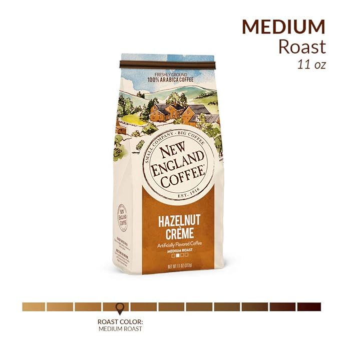 New England Coffee Hazelnut Creme Medium Roast Ground Coffee, 11oz Bag (Pack of 3)