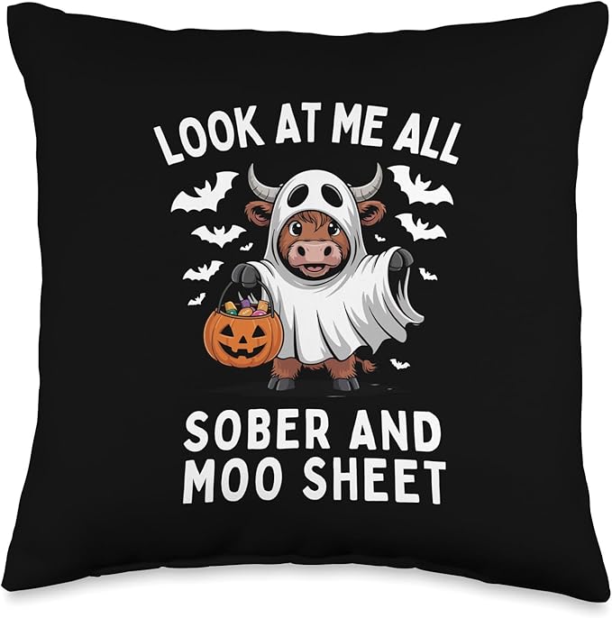 Look at Me All Sober and Moo Sheet Funny Halloween Cow Throw Pillow