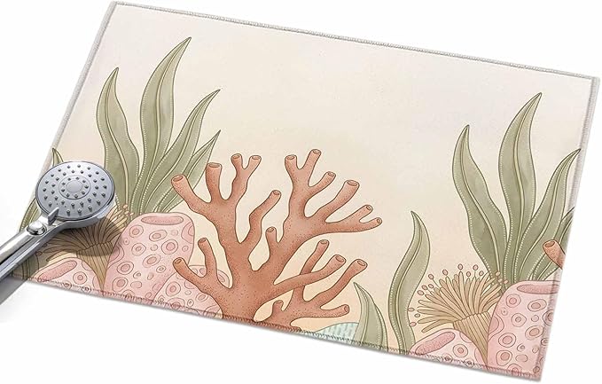 Area Rug 2x3ft, Ocean Coral Seaweed Shell Reef Washable Rugs for Living Room Bedroom, Watercolor Marine Theme Soft Non-Slip Area Rugs Rectangle Floor Carpet for Dining Room