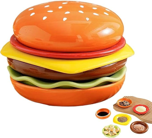 Burger Plates Set, Seasoning Dish Pack, Stackable Bowls with Portable Storage, Kitchen Accessory with Dishwasher Safe Details, 3.94x4.72 inches Sauce Container, Restaurant Fixture for BBQ Party Snack