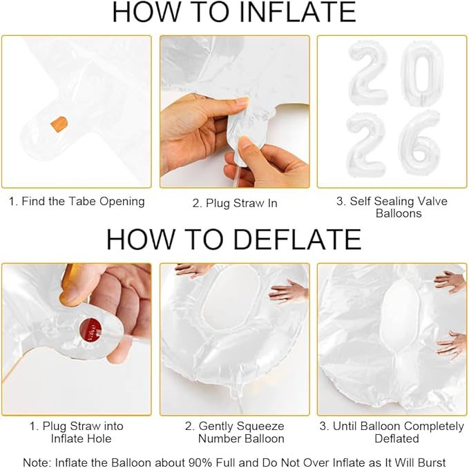 2026 Balloons White Number Balloons 2026 40 Inch 2026 Numbers for New Year Party Large 2026 Foil Mylar Balloon for 2026 New Year Eve Party Supplies Festival Birthday Anniversary Graduation Decorations