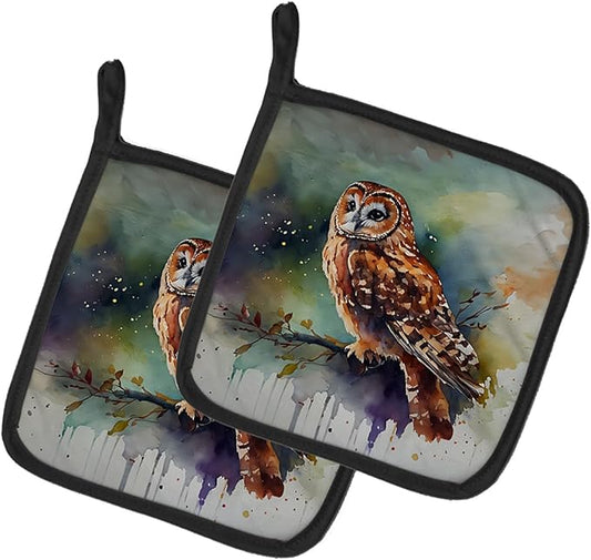 Caroline's Treasures Tawny Owl Pair of Pot Holders Kitchen Heat Resistant Pot Holders Sets Oven Hot Pads for Cooking Baking BBQ, 7 1/2 x 7 1/2