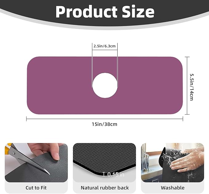 Solid Color Grape red Printed Faucet Absorbent mat, Suitable for bathrooms, Kitchens, and Other Sink Areas.