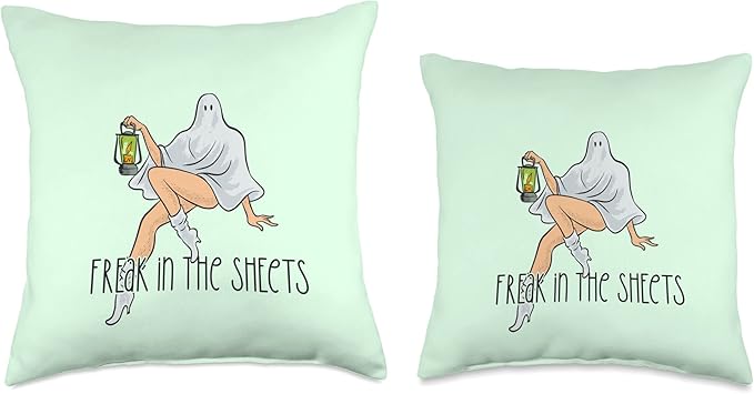 FREAK IN THE SHEETS Funny Sexy Ghost Costume Halloween Meme Throw Pillow