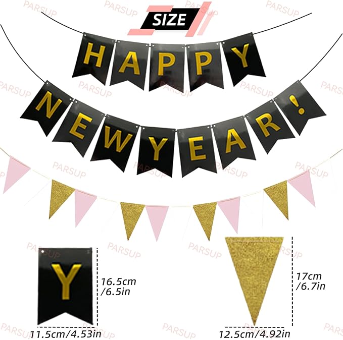 New Years Eve Party Decorations 2026, Rose Gold Happy New Year Decorations, Happy New Year Banner, 16inch 2026, 18inch Star & Round Foil Balloons, Latex Confetti Balloons