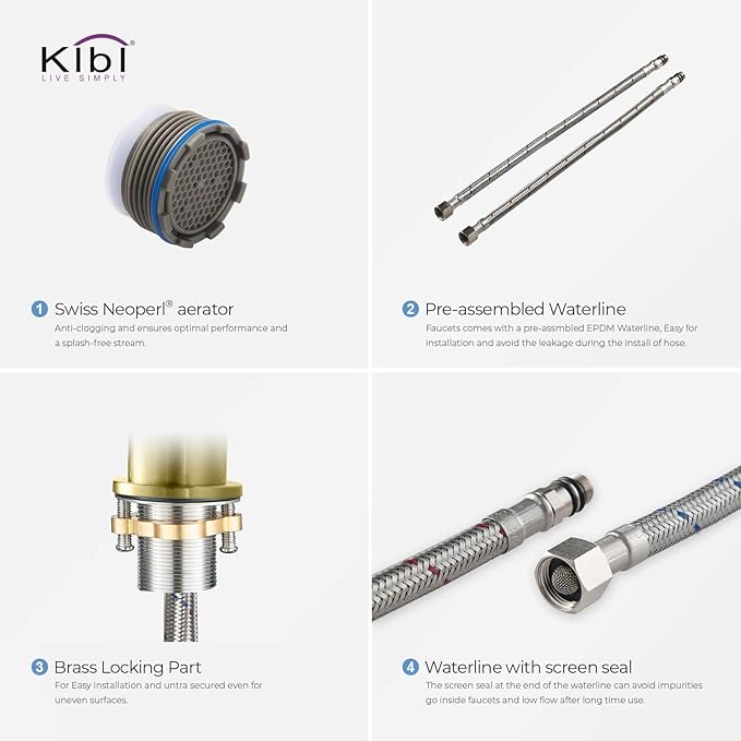 KIBI KBF1010 Solid Brass Single Handle Single Hole Circular X Faucet for Bathroom Sink with Pop Up Drain | High Arc Faucet Spout | Brushed Gold | Corrosion and Rust Resistant