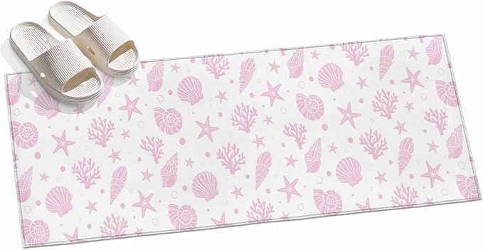 Runner Rug for Bedroom Hallway, Pink Ocean Shell Conch Coral Starfish Kitchen Runner Rugs Area Rug 2x6ft, Summer Marine Theme Washable Soft Floor Carpet for Entryway Stair