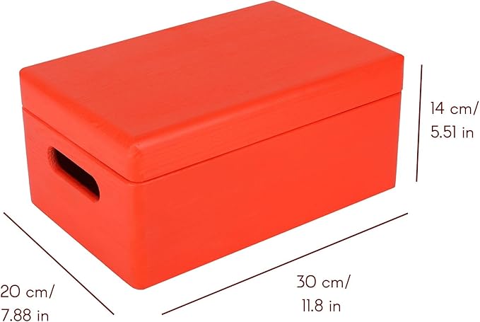 Creative Deco Large Red Wooden Box Storage with Hinged Lid | 11.8x7.87x5.51in (+-0.5) | Keepsake with Handles | Gift Box for Tool Dog Toy Shoes Kitchen Storage | Wood Keepsake Chest Trunk