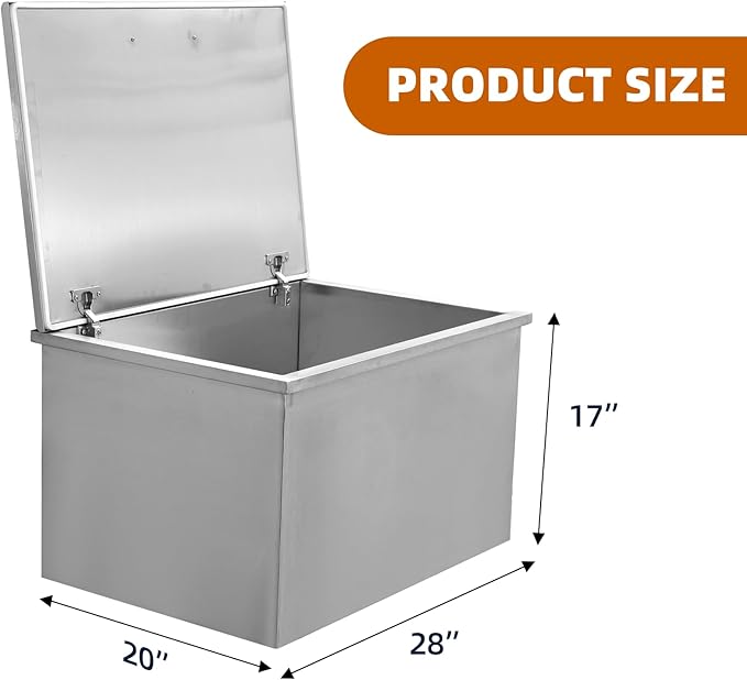 Drop in Ice Chest, 20''L x 14''W x 13''H Stainless Steel Ice Cooler, Commercial Ice Bin with Hinged Cover, 32QT Outdoor Kitchen Ice Bar, Drain-Pipe and Drain Plug Included, Ice Bin for Cold Wine Beer