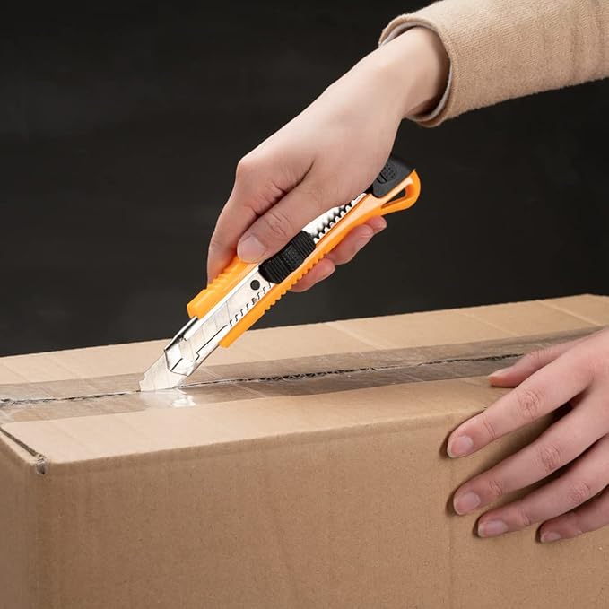 Handy Tek 6.5 Inch Utility Knives, 4 Anti-Slip Box Knives - Heavy Duty, Retractable, Yellow Plastic Box Cutters, Built-In Lock, Sharp Blade - Restaurantware