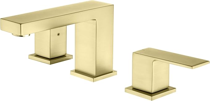 KIBI 2-Handle Cube Bathroom Sink Faucet with Drain Assembly | 3-Hole Installation, Solid Brass Construction | 8-Inch Wide Spread Lavatory Faucet | Brushed Gold Finish, KBF1024