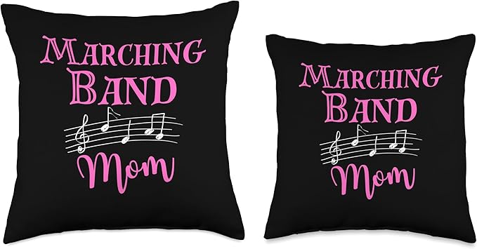 Drums, Saxophone Alto Music Sheets Flute Tenor Kid Marching Band Mom School Tuba Sax Musical Symbols Throw Pillow, 16x16, Multicolor