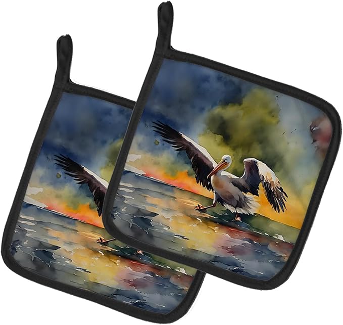 Caroline's Treasures Pelican Pair of Pot Holders Kitchen Heat Resistant Pot Holders Sets Oven Hot Pads for Cooking Baking BBQ, 7 1/2 x 7 1/2