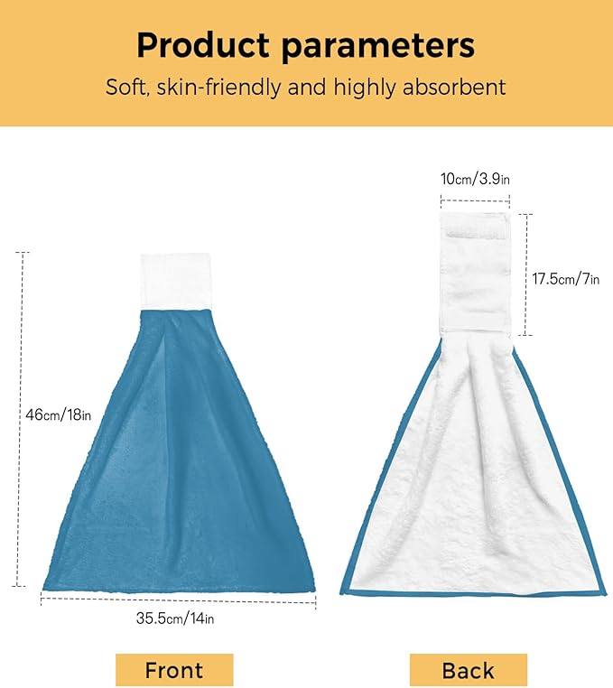 Alandar Home Kitchen Tie Towel Set of 1, Modern Marine Ocean Pure Blue Absorbent Soft Hand Towels for Bathroom Hanging Towels, Minimalist Solid Color Art Fast Drying Cleaning Cloth with Loop
