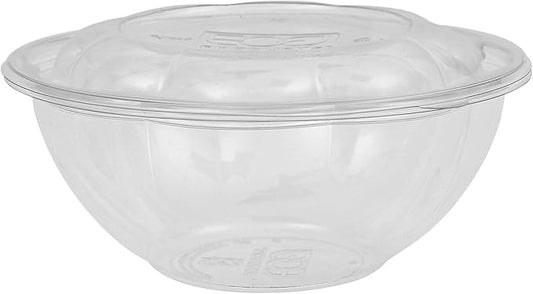 ECO PRODUCTS Compostable 24oz Salad Bowl, Clear PLA Plastic, With Lid, Case of 150, Grab 'n' Go Round Cold Takeout Food Containers, Renewable Plant-Based, Disposable, ASTM Compliant, BPI-Certified