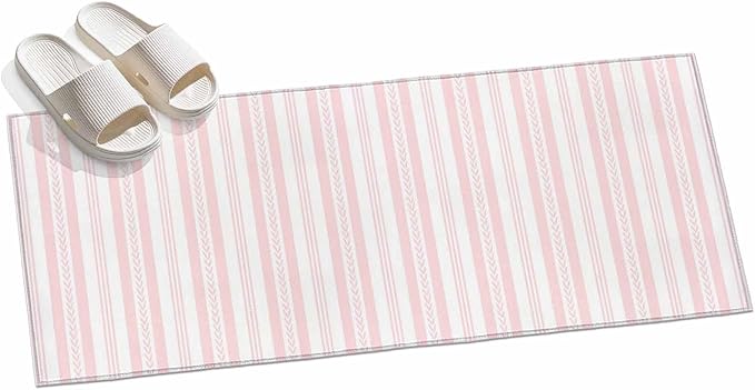 Runner Rug for Bedroom Hallway, Abstract Leaf Geometric Line Kitchen Runner Rugs Area Rug 2x6ft, Modern Pink Stripe Theme Washable Soft Floor Carpet for Entryway Stair