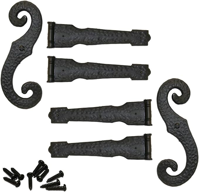 Decorative Vinyl Hinges, 4 Hinges, 2 S-Hooks for Lifetime Vinyl Shutters, 002 - Black