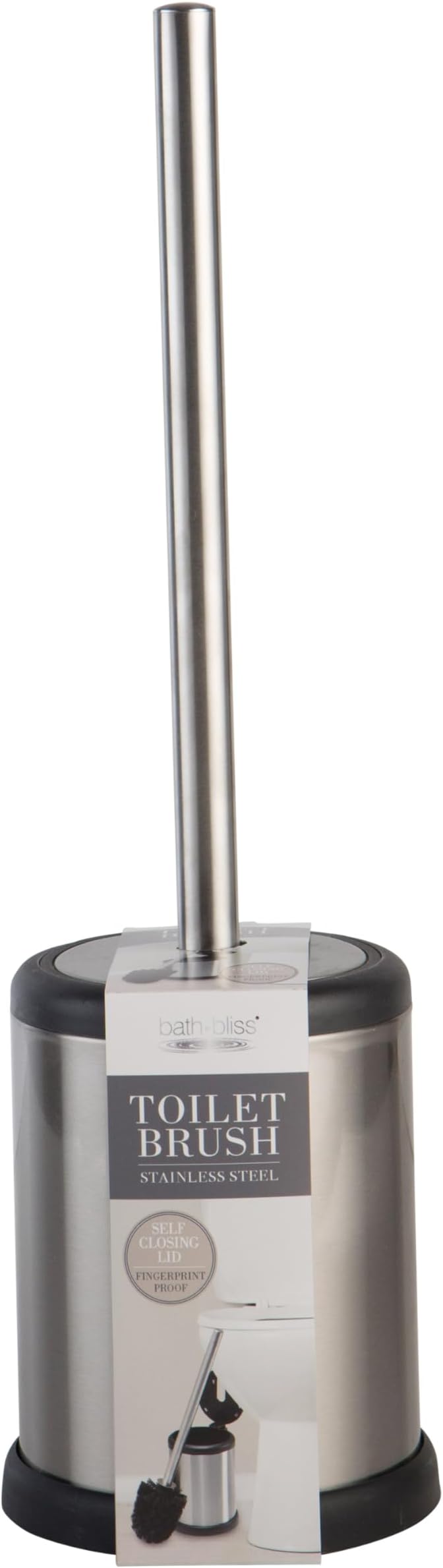 Bath Bliss Toilet Brush and Holder | Self Closing Lid | 360 Degree Brush Head | Bathroom Cleaning | Compact Size | Storage and Organization | Stainless Steel