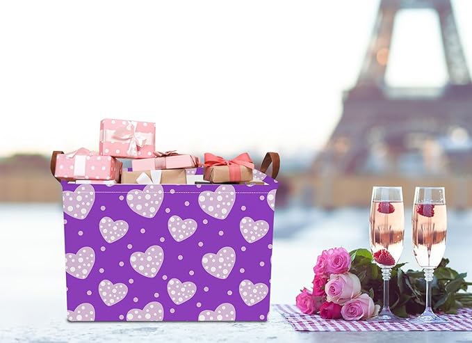 NTAOHAMPER Mothers Day Gifts Purple Love Fabric Storage Basket Empty with Handles, Books Box, Baby Shower Baptism Lovely Storage24L(Purple Love)