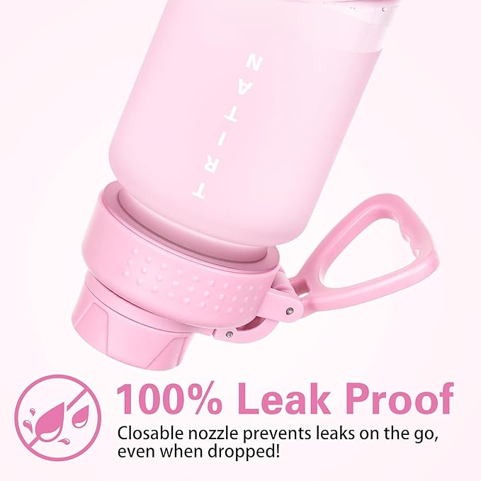 OLDLEY 32oz Frosted Clear Water Bottle, BPA-Free Tritan Plastic Reusable Water Bottle with Fast-Flow Spout Lid, Wide Mouth Leakproof Sports Drinking Bottle for Gym, School, Office, Travel,Pink