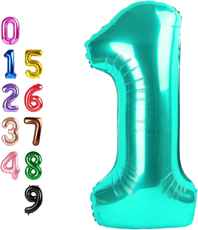 1 Balloons Number for First Birthday, Balloon Numbers 40 Inch, Blue Green Balloon for Baby Shower, Big Baloon for 1, 11, 21, 100 Birthday Wedding Anniversaries Party