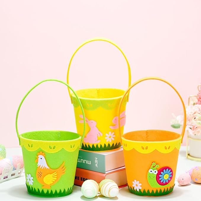 Cabilock Easter Non-woven Fabric Basket Handle Cute Cartoon Storage for Boys and Girls for Organizing Toys Snacks and Easter Surprises Lightweight and Portable Design