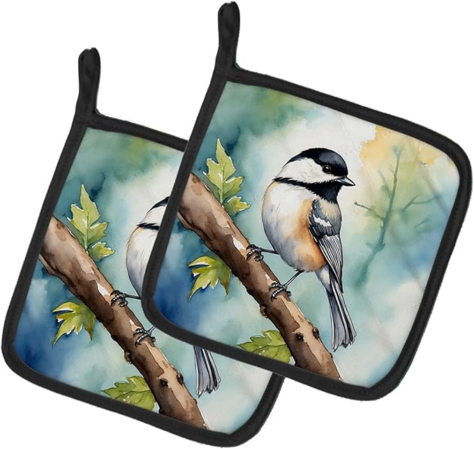 Caroline's Treasures Massachusetts Blackcapped Chickadee Pair of Pot Holders Kitchen Heat Resistant Pot Holders Sets Oven Hot Pads for Cooking Baking BBQ, 7 1/2 x 7 1/2