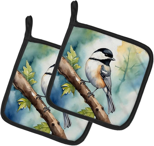Caroline's Treasures Massachusetts Blackcapped Chickadee Pair of Pot Holders Kitchen Heat Resistant Pot Holders Sets Oven Hot Pads for Cooking Baking BBQ, 7 1/2 x 7 1/2