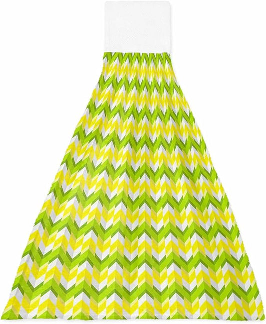 Alandar Home Kitchen Tie Towel Set of 1, Modern Chevron Striped Geometric Art Absorbent Soft Hand Towels for Bathroom Hanging Towels, Yellow Green Fast Drying Cleaning Cloth with Loop